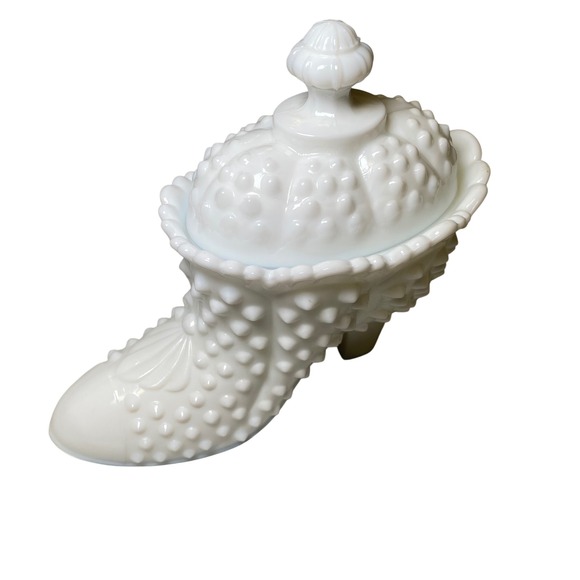 Fenton Other - Vintage Fenton White Milk Glass Hobnail Shoe Slipper Covered Trinket Dish Candy